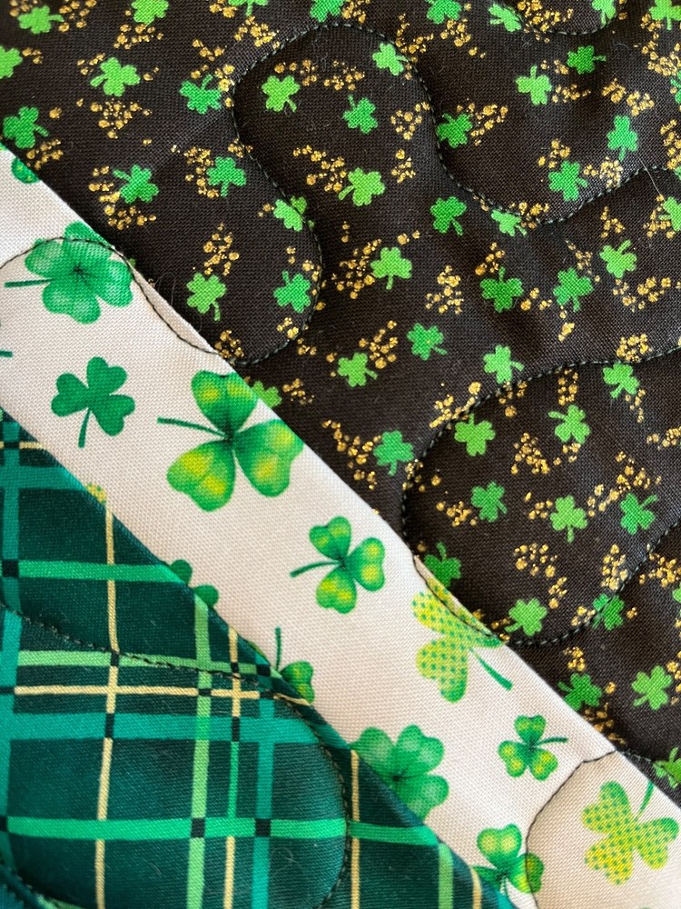 Handcrafted-Quilted Table Runner-St. Patrick's- Tiny Shamrocks/ Plaid - #1