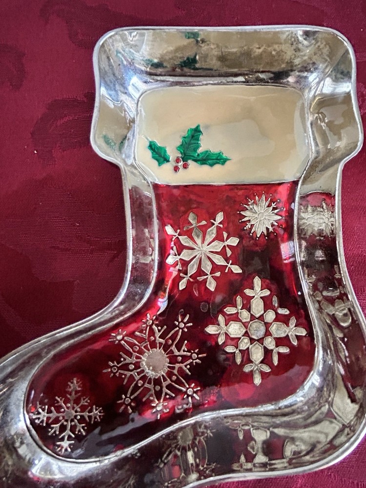 GODINGER SILVER PLATED STOCKING CANDY/ TRINKET DISH CHRISTMAS 6 IN