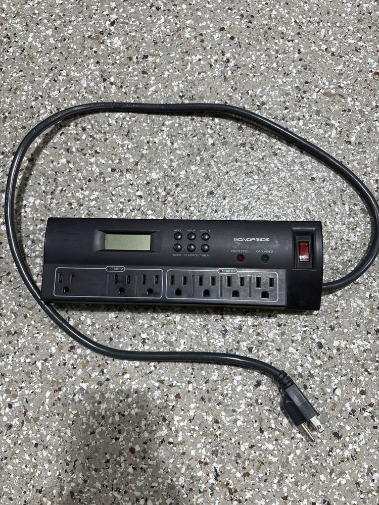 Monoprice 8 Outlet Surge Protector Power Strip w/ Timer & Grounded LED