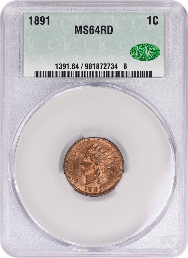 1891 Indian Cent MS64RD CACG