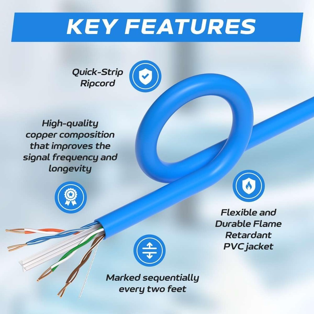 1000FT Cat6 23AWG Solid Bare Copper CMR Riser Ethernet Networking Cable