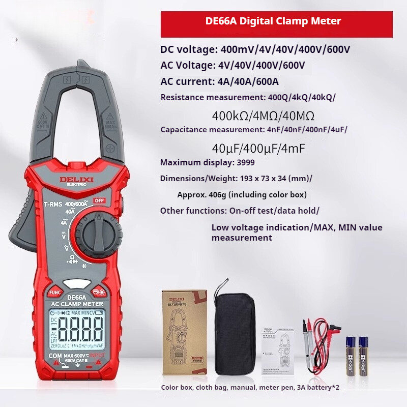 Digital Clamp Meter Multimeter High Precision DE66 Digital Ammeter AC/DC