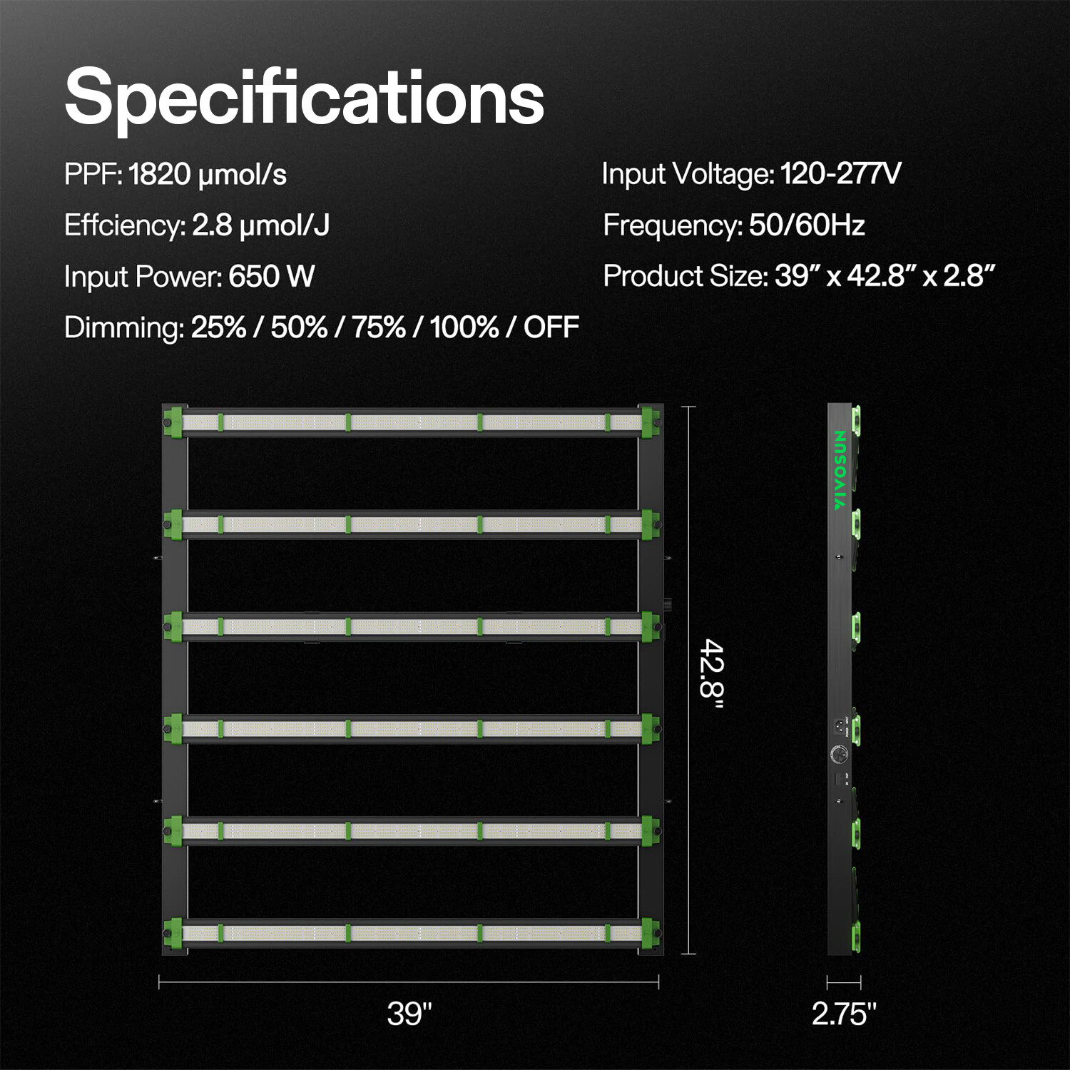 VIVOSUN VSFD6500 Commercial LED Grow Light Bar 5x5ft Indoor Plants Full Spectrum