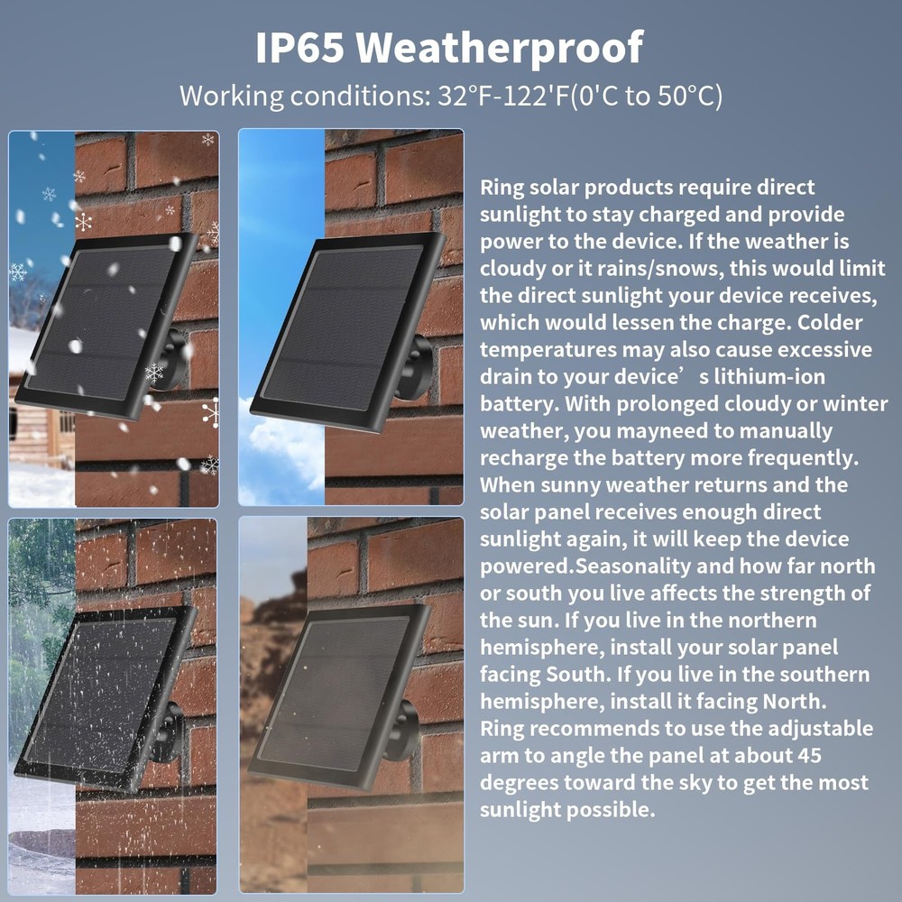 Solar Panel for Ring Camera2nd Generation Dustproof Waterproof 5W Solar Panel...