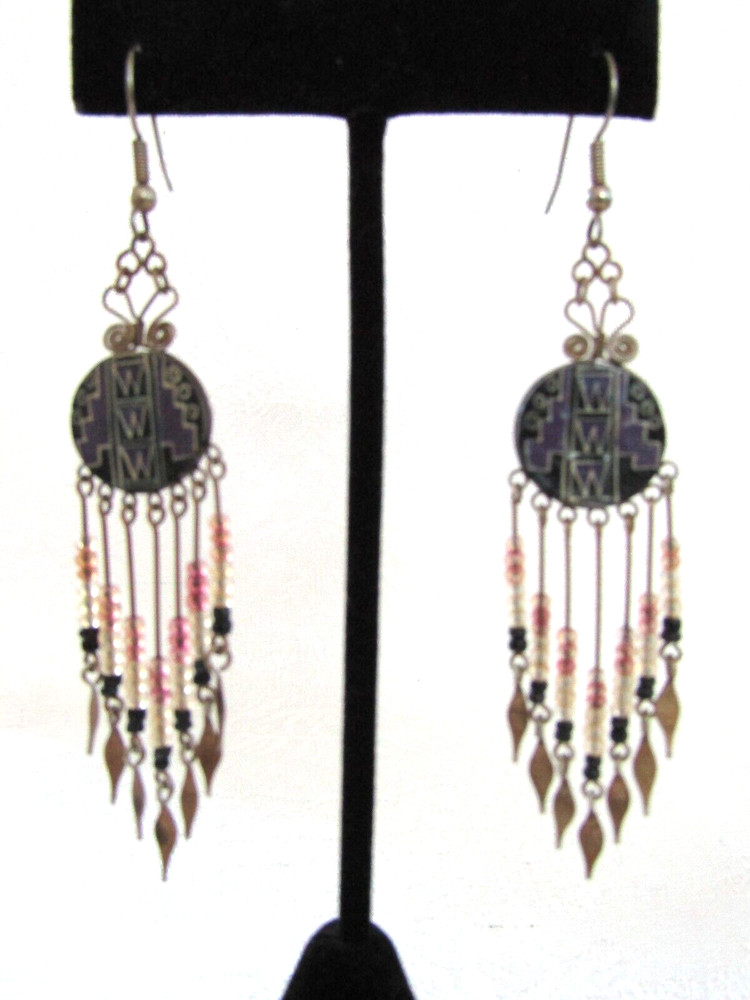 Handmade Hand Painted Boho Beaded Drop Dangle 3.5" Hook Earrings