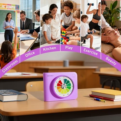 Secura Visual Timer for Kids – 60-Minute Classroom Countdown Timer with Purple