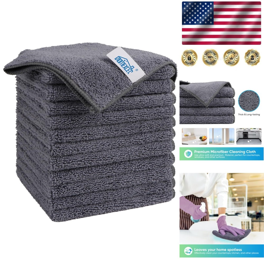 Eco-Friendly Grey Microfiber Towels, 12 Pack - Scratch-Free & Machine Washable