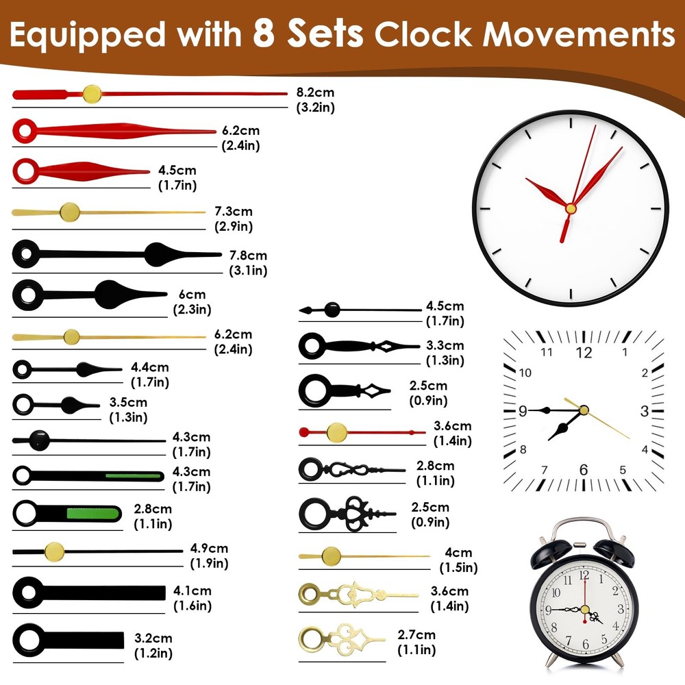 3PCS Clock Mechanism Kit, Quartz Movement Replacement with 8 Black