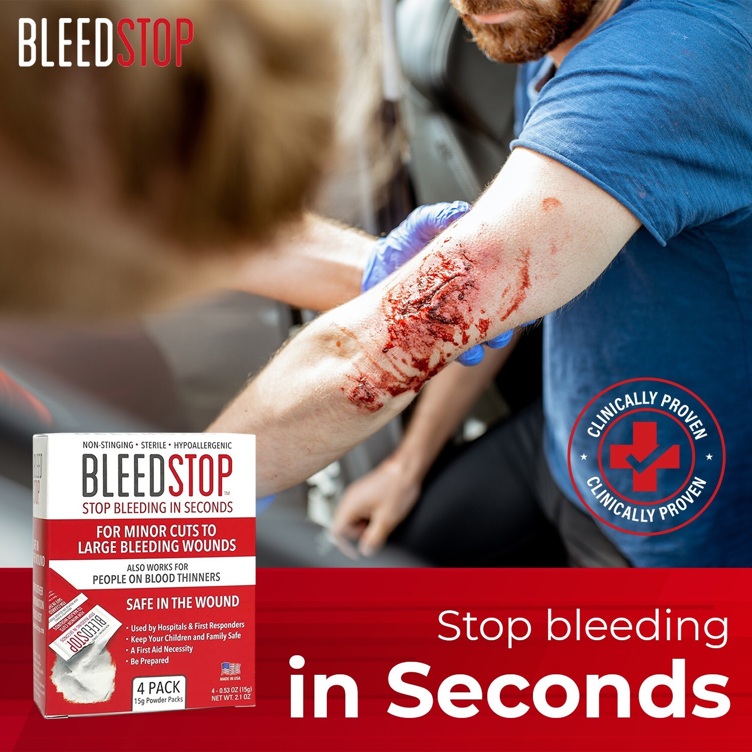 BleedStop™ First Aid Powder for Blood Clotting, Trauma Kit - 5 PK (15g) Pouches