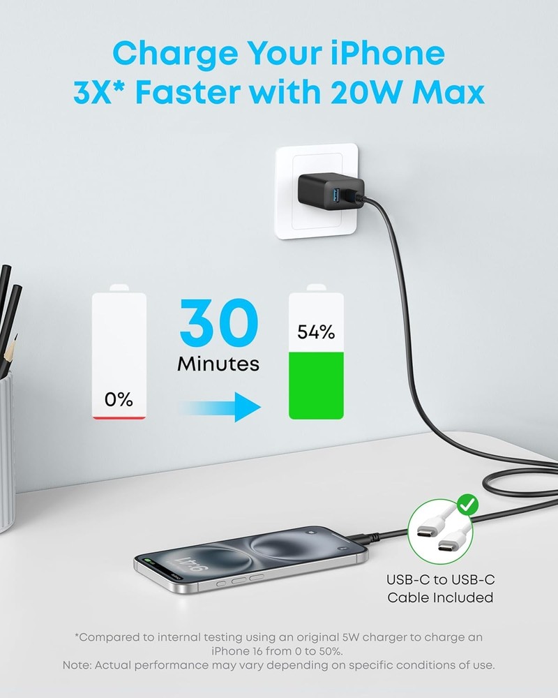 Anker iPhone 17/16 Charger, 2-Pack 20W Fast USB C Charger Block|Refurb