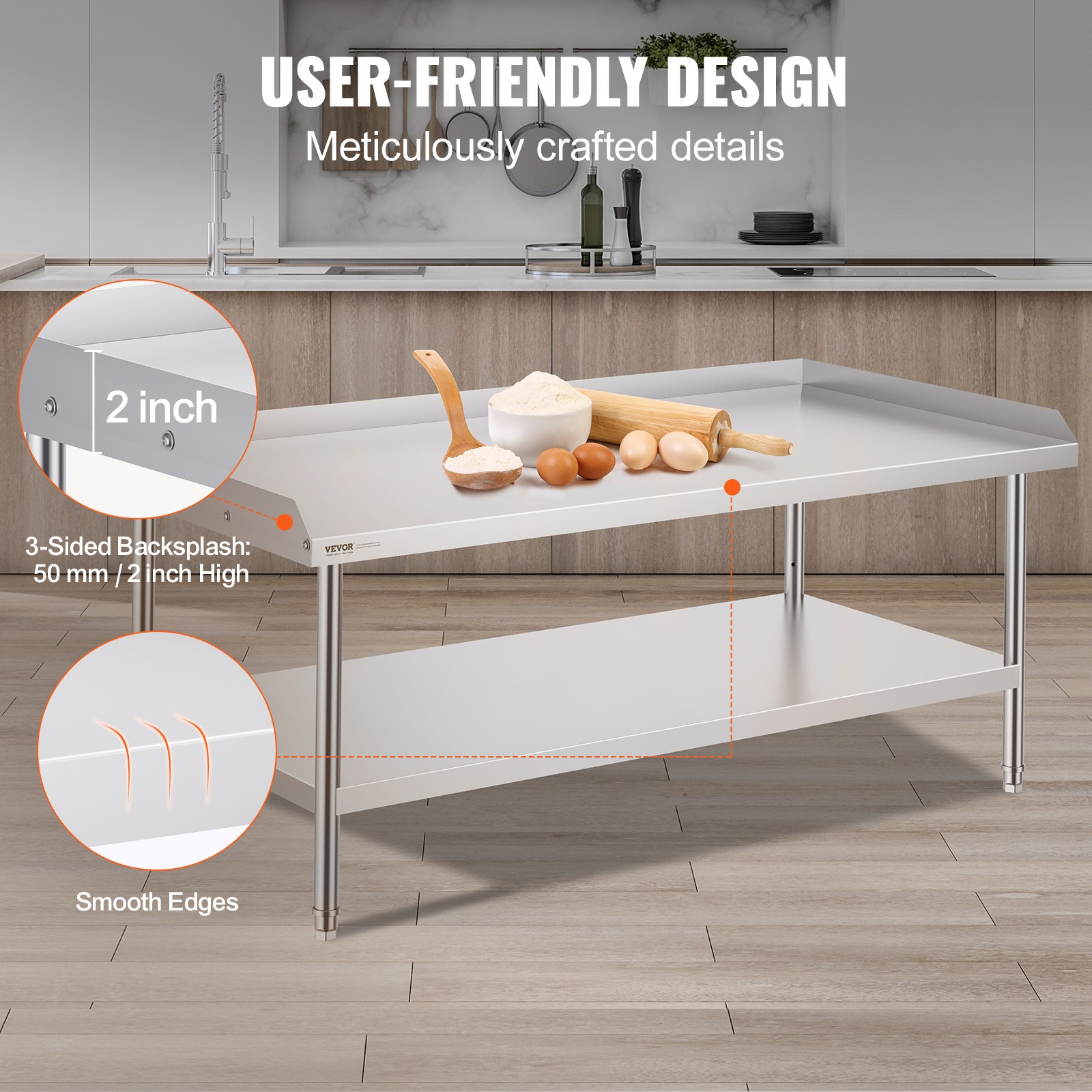 VEVOR Stainless Steel Work Table 30"x60" Commercial Food Prep Table Restaurant