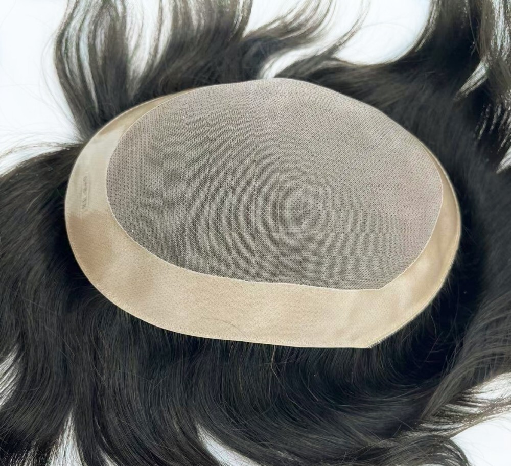 Durable Mens Human Hair Replacement System Hairpiece Fine Mono Poly Skin Toupee