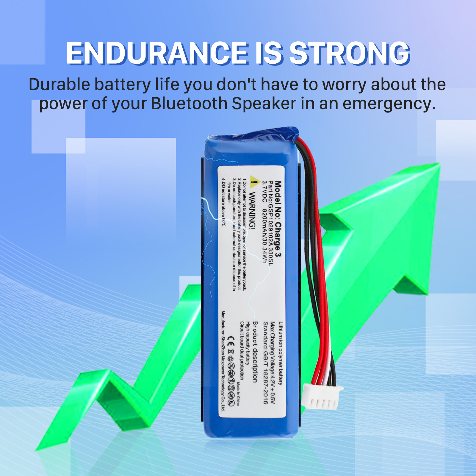 8200mAh GSP1029102A Battery Replacement for JBL Charge 3 2016 Bluetooth Speaker