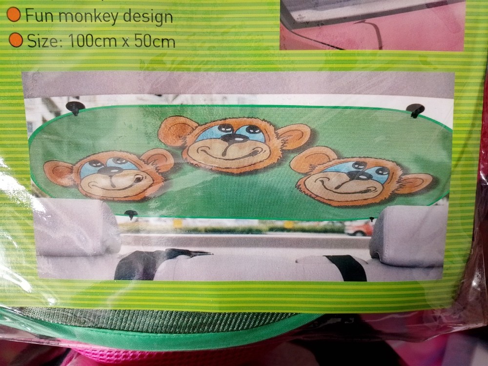 Fun Monkey Design Folding Rear Sun Shade With Suction Cup Mounting