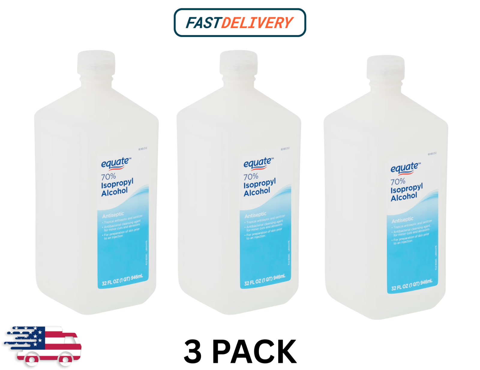 (3 PACK ) 70% Isopropyl Alcohol Antiseptic, 32 Fl Oz