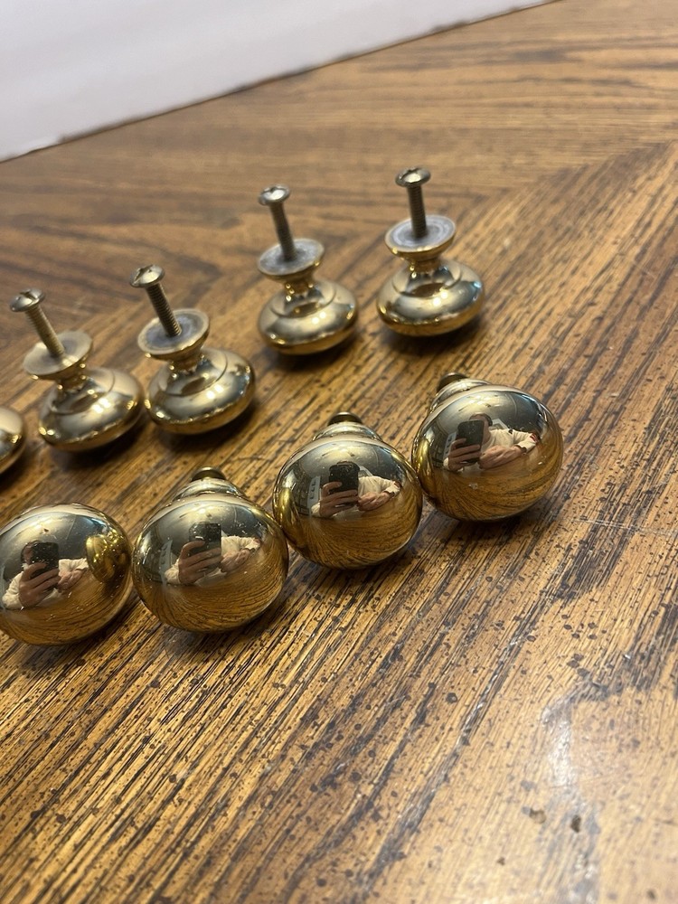 Vintage Lot Of 13 Solid Brass Round Drawer Pull Knobs
