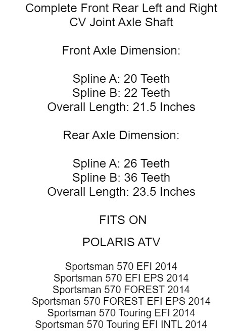 Front & Rear CV Joint Axle For Polaris Sportsman 570 EFI 2014 Left & Right