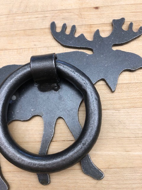 Moose Door Knocker Metal Iron Flat W/ Large Ring RUSTIC