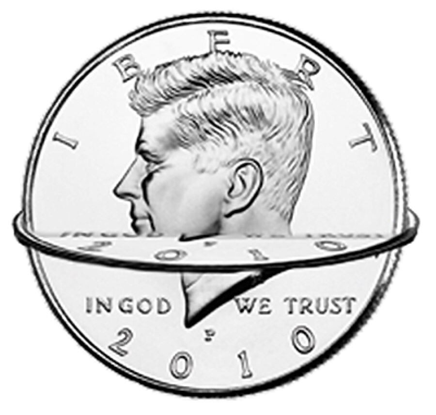 Half Dollar Through Half Dollar Mystery - Half Thru Half - Visual Coin Magic!