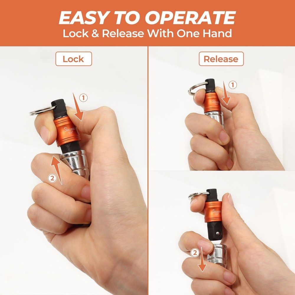 3PCS 3/8" Socket Holder Keychain Set,Drive Quick-Release Organizer with Locki...