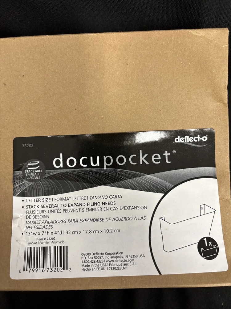 Deflecto DocuPocket Stackable Wall Pocket Plastic Letter 13 x 4 x 7 Smoke 73202