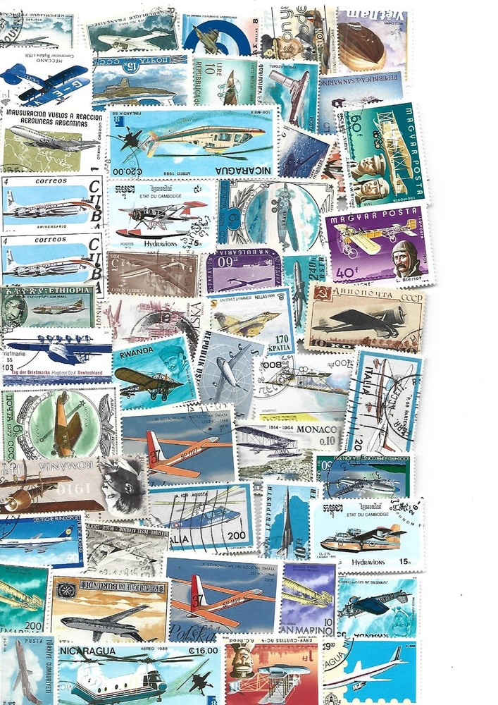 AIRPLANE  50 USED DIFFERENT STAMPS