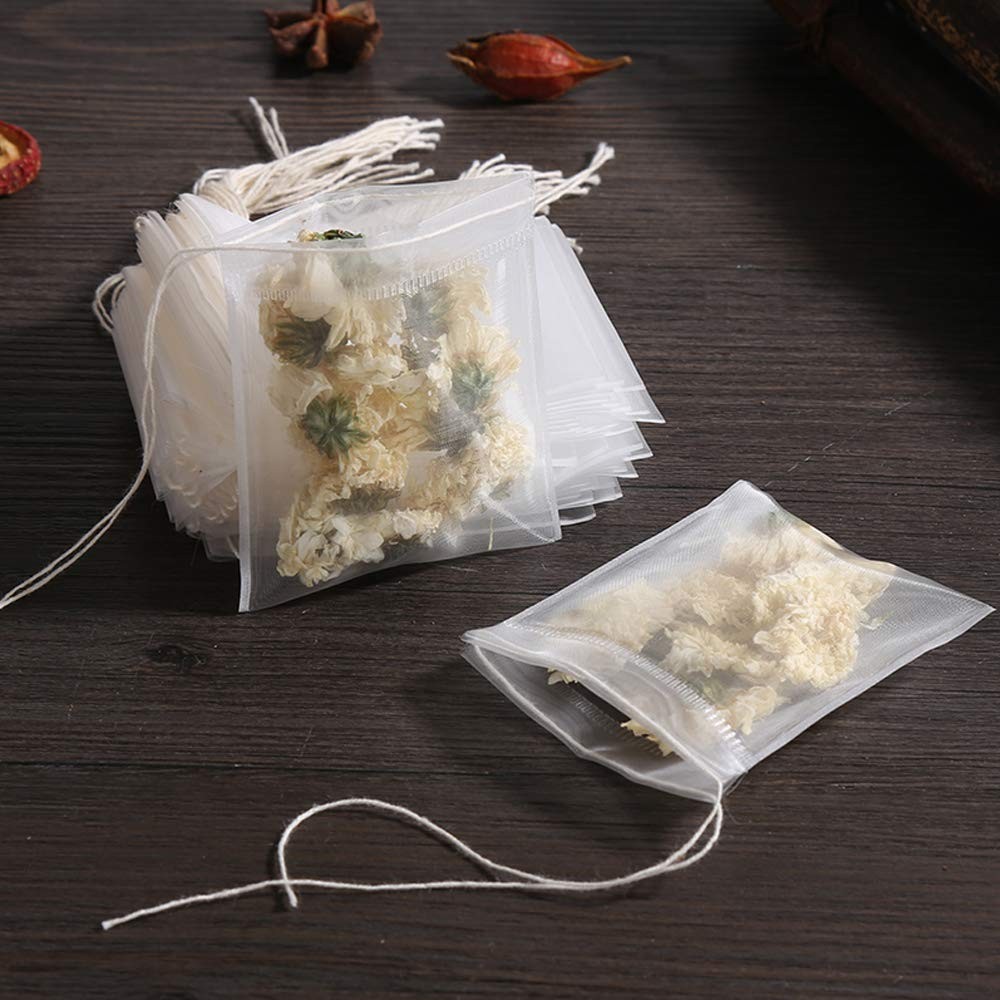 100 Pcs Empty Tea Filter Bags for Loose Tea Herb Spice Small Mesh Drawstring