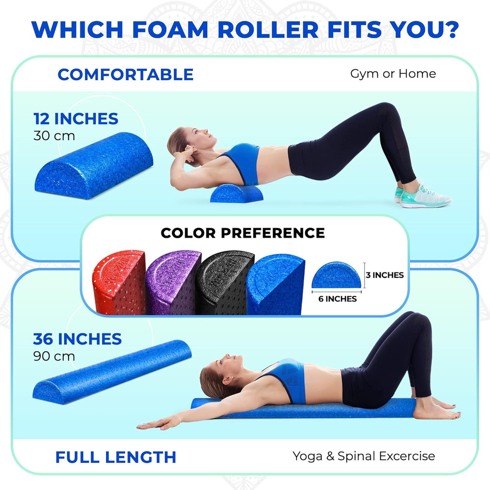 Yes4All High-Density EPP Half round Back Roller Foam, Exercise Foam Roller