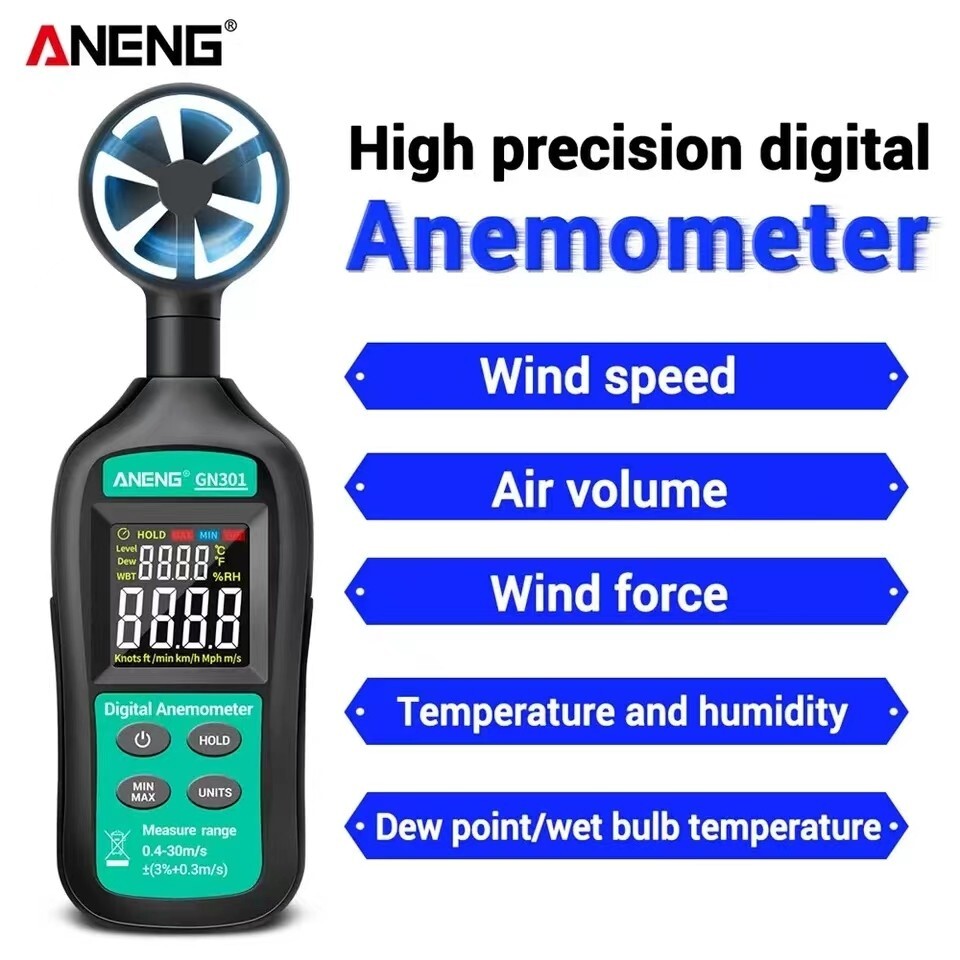 ANENG GN301 Digital Anemometer Wind Speed Meter Temperature LCD Backlight AU