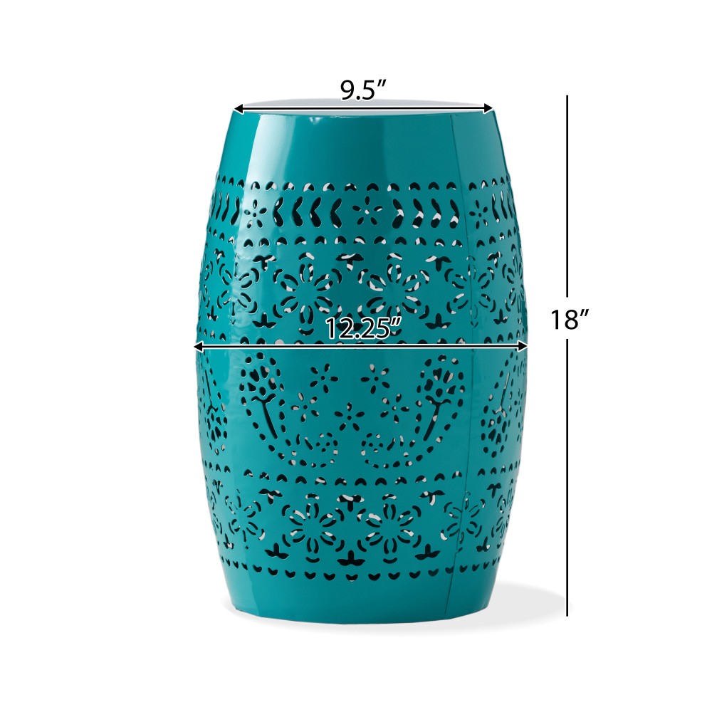 Home Ruby Outdoor 12" Iron Side Table, Teal