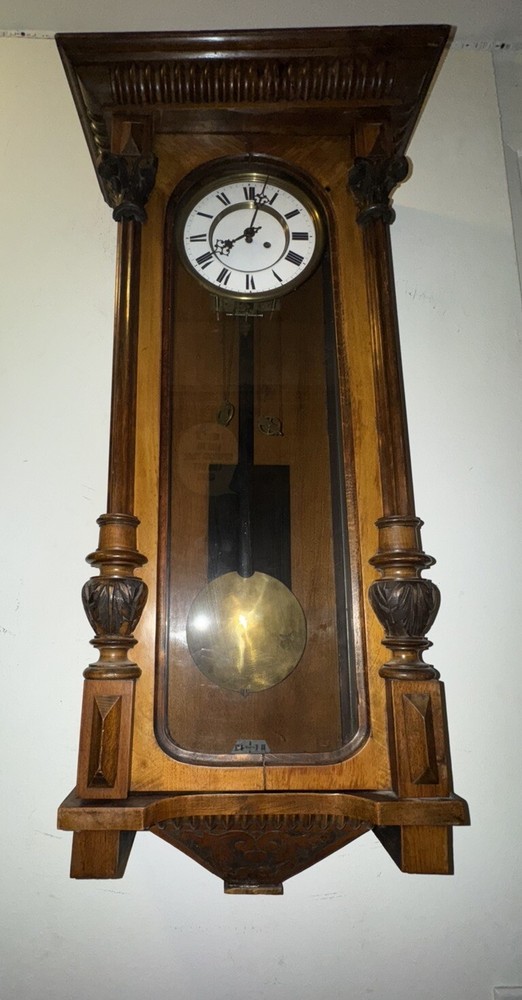Large Antique 2 Weight Vienna Regulator Wall Clock