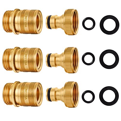 Garden Hose Quick Connect Solid Brass 3/4" GHT External Thread Easy 2 SETS