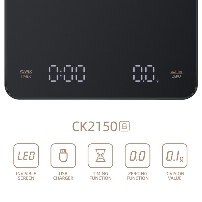 Digital Coffee Scale w/ Timer LED Display High Precision Rechargeable Portable