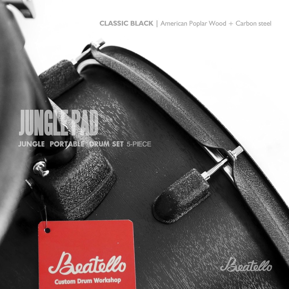 Portable 5pc Drum Set Compact 14 Inch Kit Thin Shell Full Hardware Black