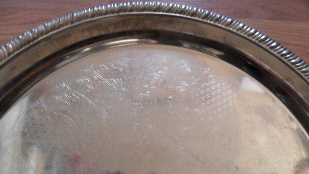 3 VINTAGE SILVERPLATE SERVING TRAYS- SHEFFIELD- LEONARD -