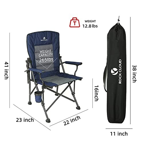 Folding Camping Chair with Storage Pocket and Adjustable Lumbar Support, Navy