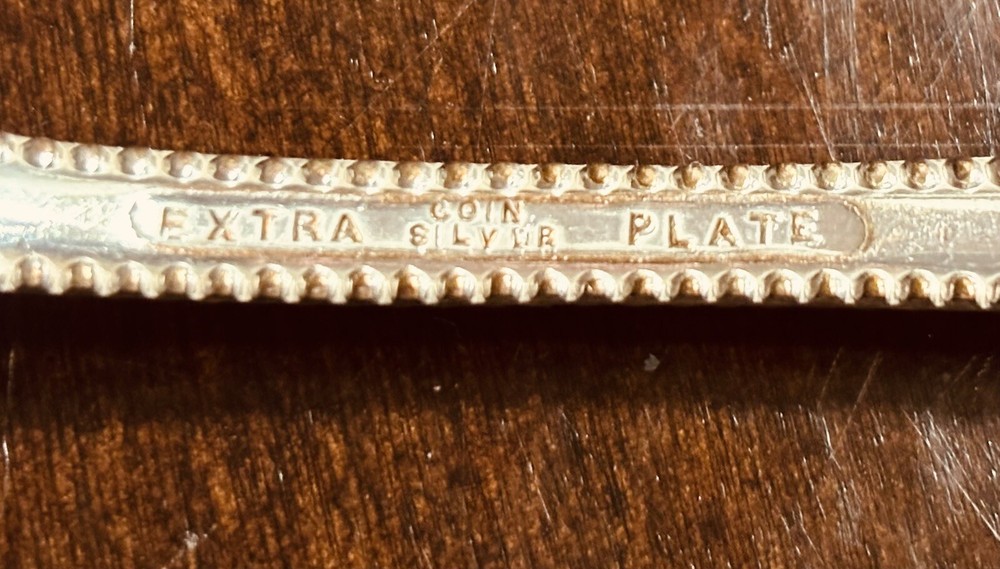 Beaded MEAT FORK EXTRA PLATE COIN SILVER ~ 8"