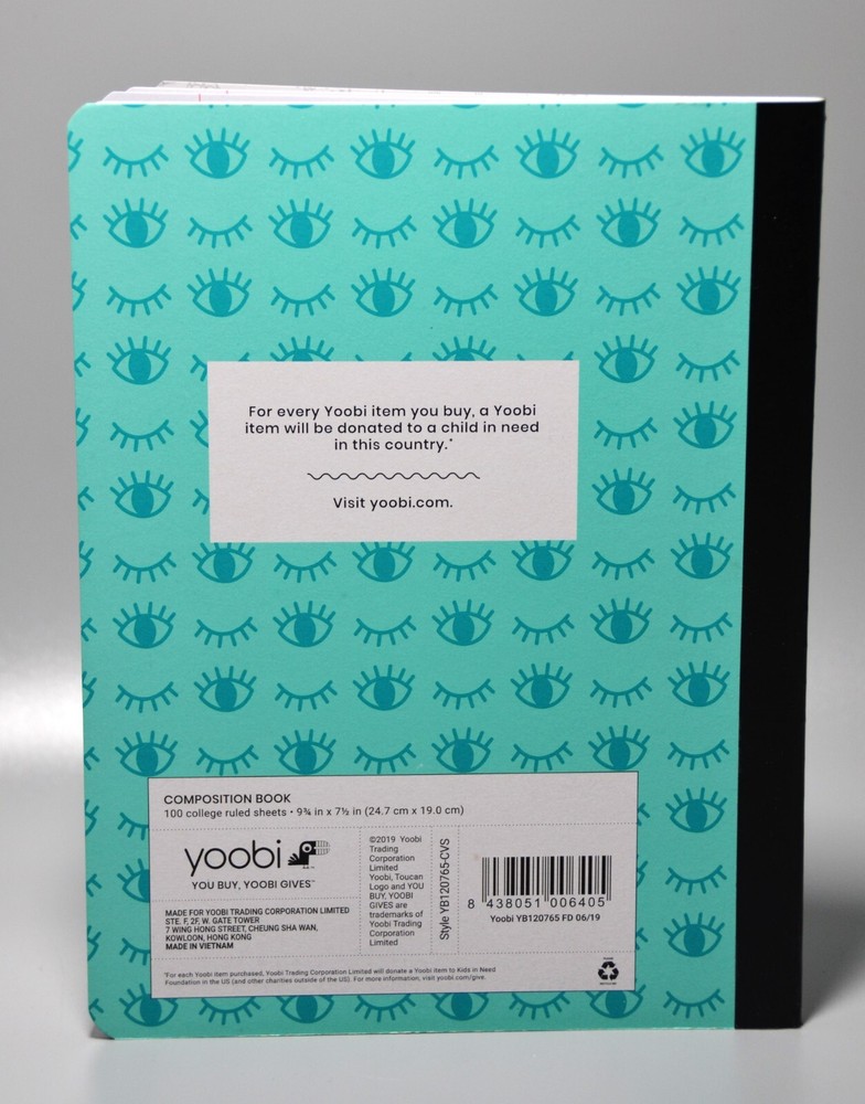 Yoobi Backpack Pencil Case And Composition Book Notebook Winky Eyes Aqua