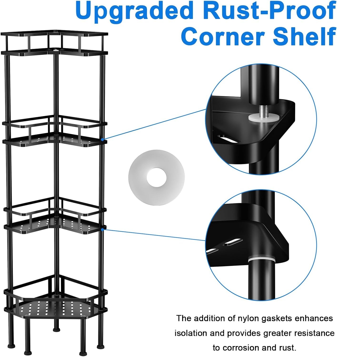 4 Tier Stainless Steel Tall Corner Shower Organizer, No Drilling Shelves