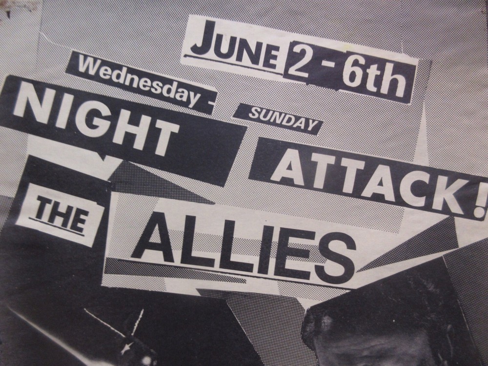 THE ALLIES (SEATTLE) 11x18 MICHAEL J's 1982 GIG POSTER RARE ("EMMA PEEL" VID) GD