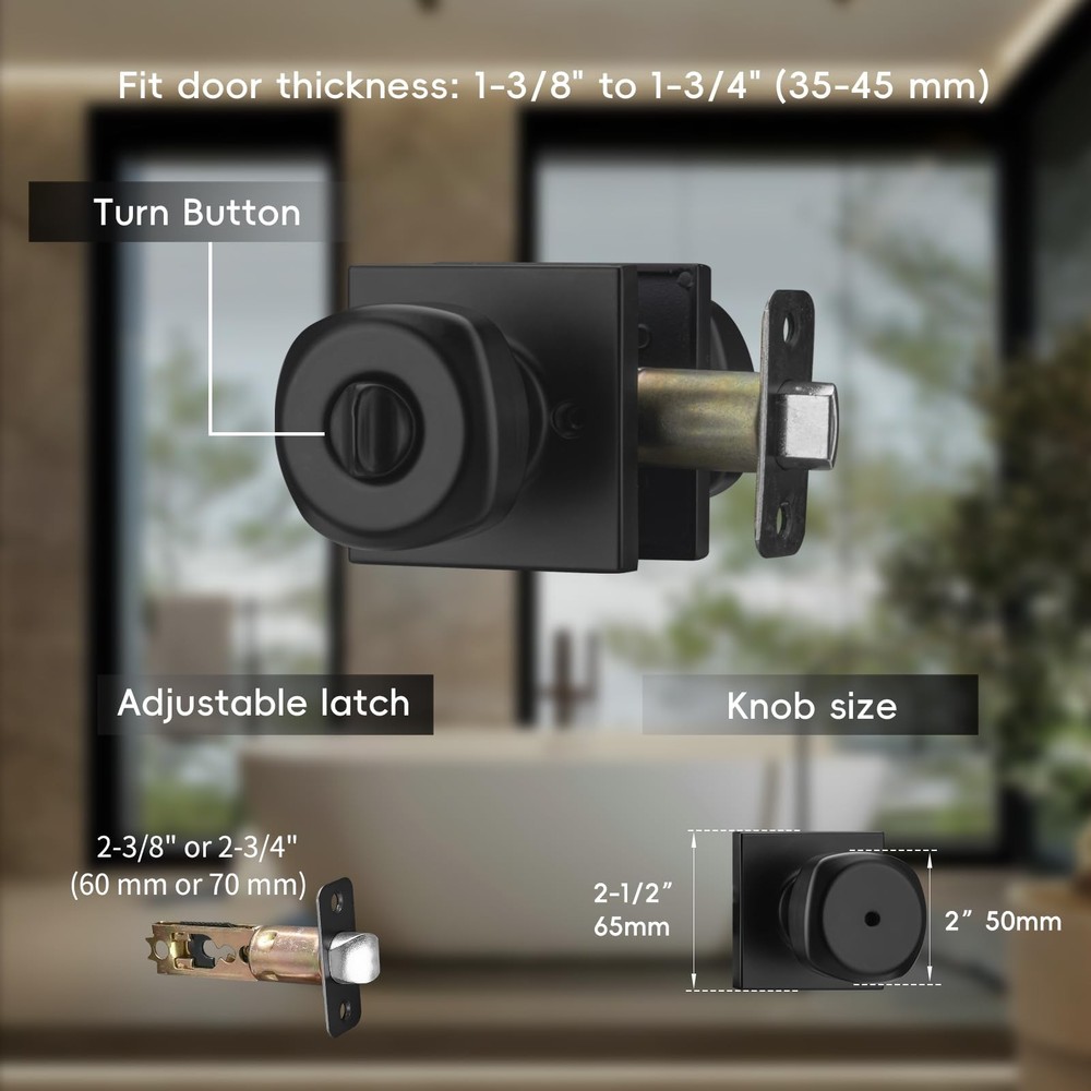 NCSEN Black Door Knobs Interior, Square Doorknobs for Privacy 1, Matt