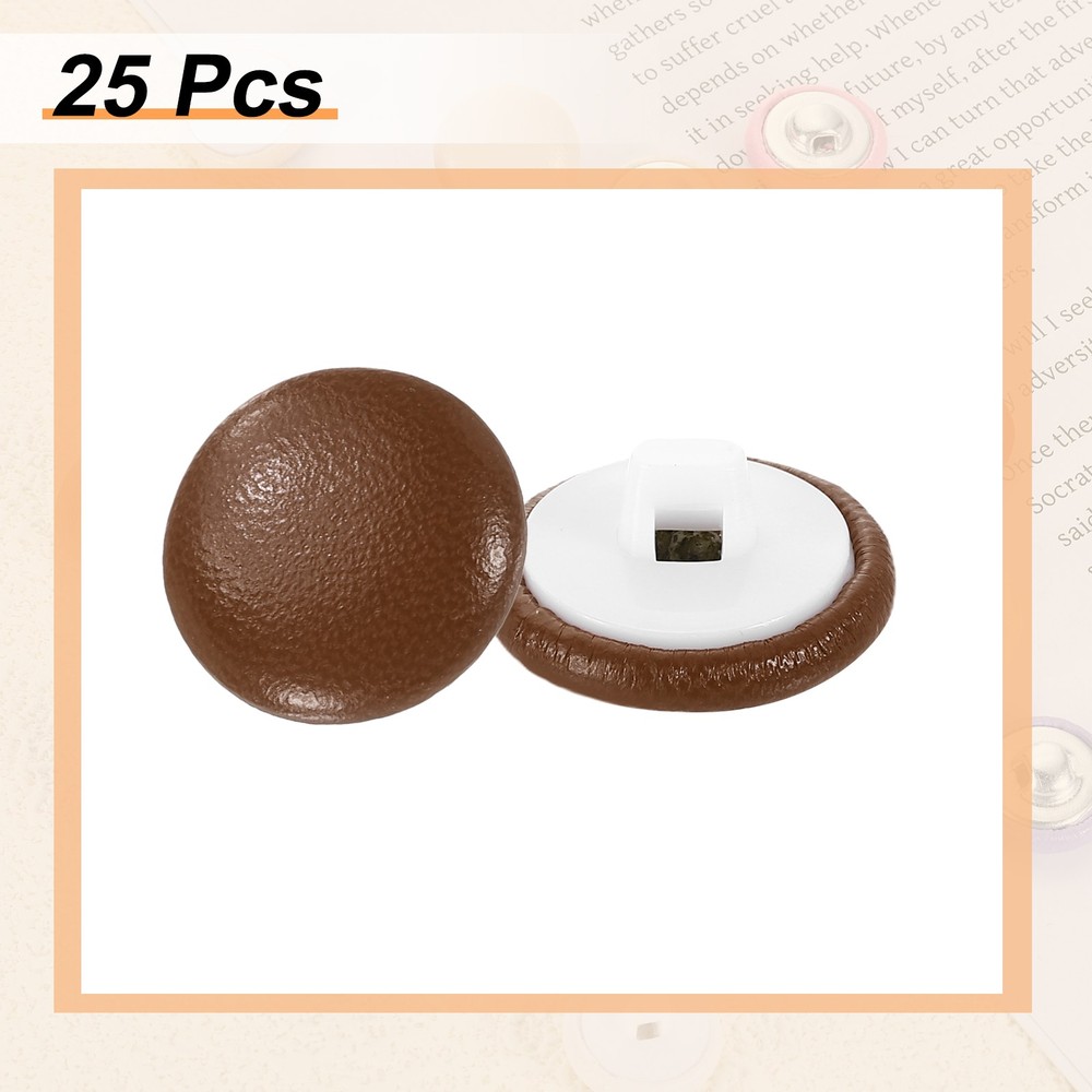 25pcs PU Leather Covered Button 15mm Plastic Shank Round Button, Yellow