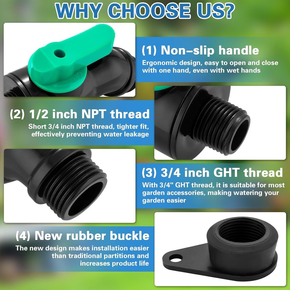 Rain Barrel Spigot Kit with High Flow Valve No Inside Access Needed,External Ins