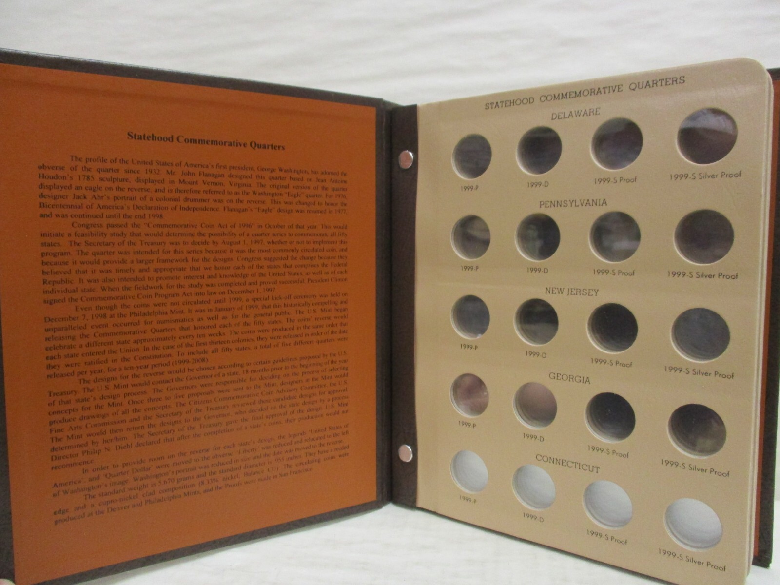 Dansco Coin Album #8143 Washington Statehood Quarters 1999-2003 w Proofs (P D S)