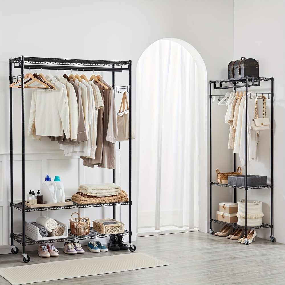 Multi-functional Wire Garment Rack Double Rods Cloth Hanging Rack for Bedroom
