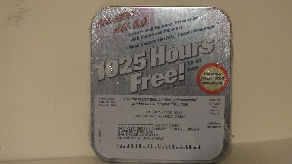 All-New Version 8.0 AOL CD - 1025 free hours tin container SEALED CD