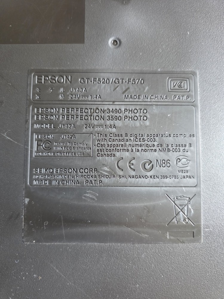 Epson Perfection 3590 Photo Flatbed Scanner Powers On Untested USB