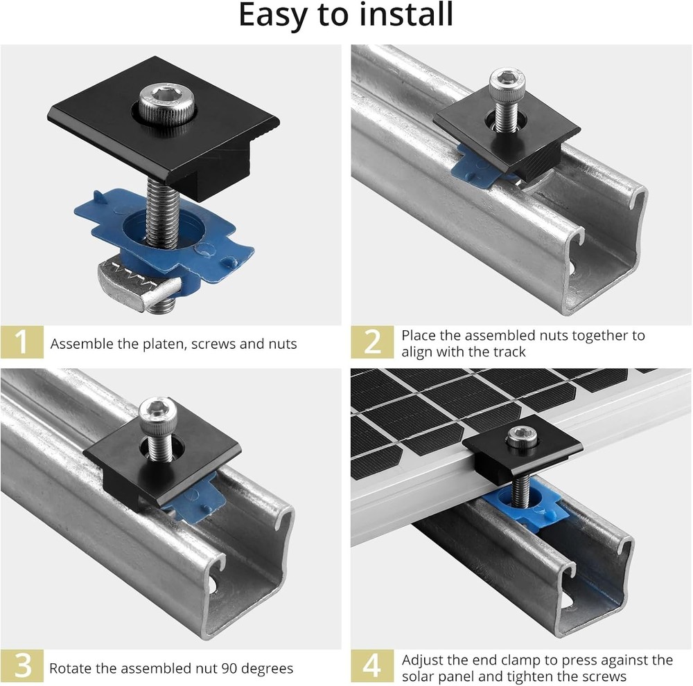 Complete 10pcs Solar Panel Mid Clamp Set - Lightweight and Corrosion-Resistant