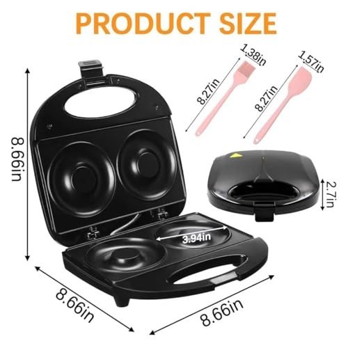 Donut Maker Machine - Bake 2 Donuts, Non-Stick, Double-Sided Heating, Easy Clean