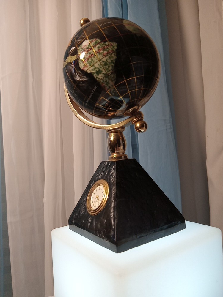 Vintage Desktop Globe With Pyramid Clock Stand
